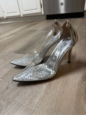 Valenti Franco Clear PVC Pointed Stiletto Heels with Silver Metallic Trim